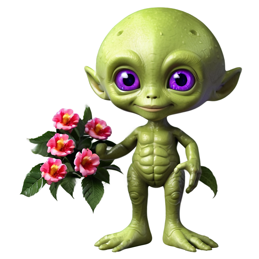 Cute Alien With Flowers Png 06292024