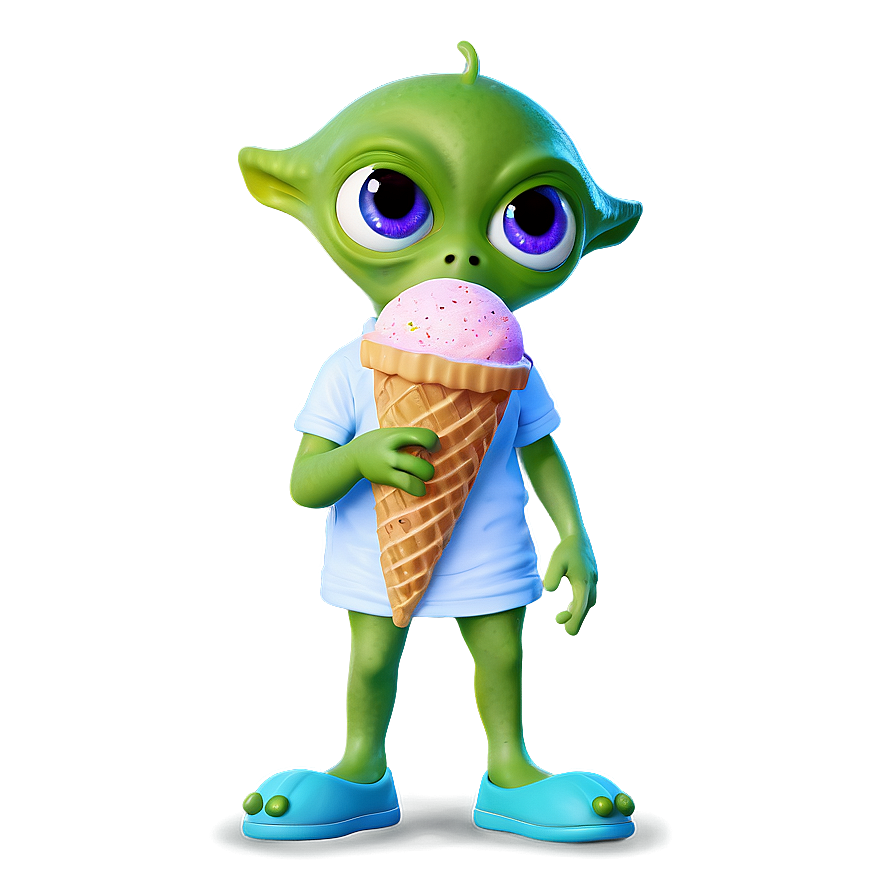 Cute Alien With Ice Cream Png Sbf