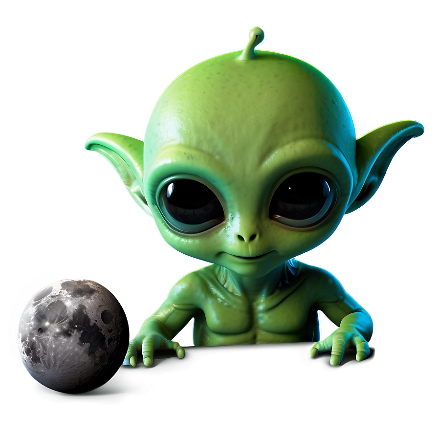 Cute Alien With Moon Png 06292024