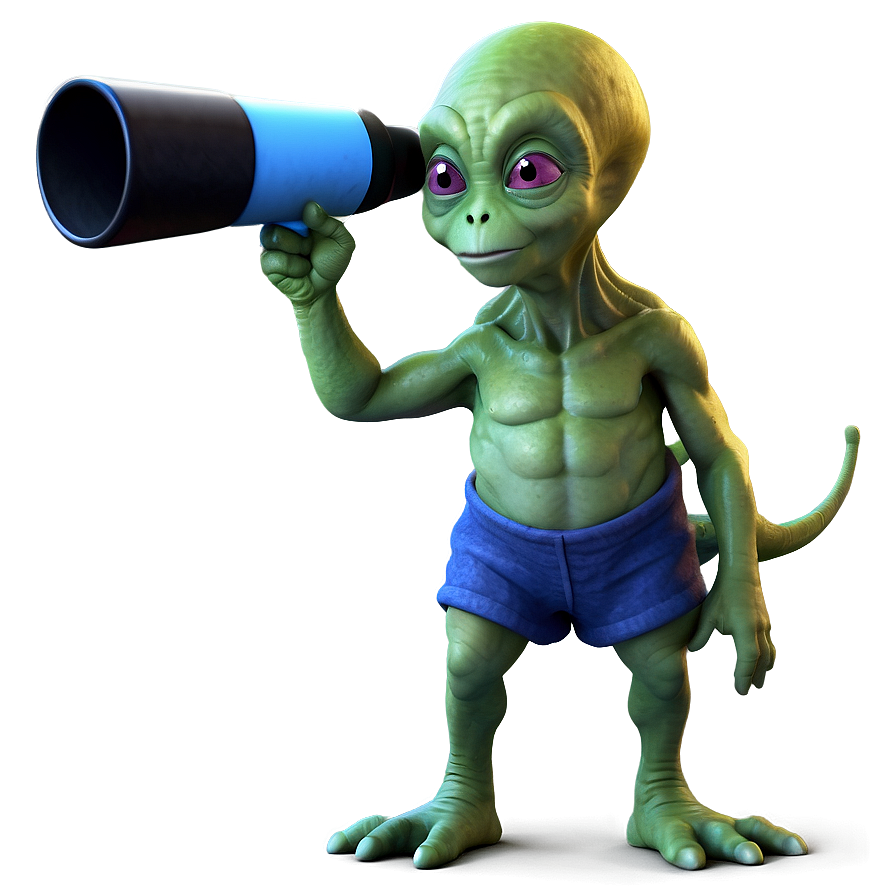 Cute Alien With Telescope Png 06292024