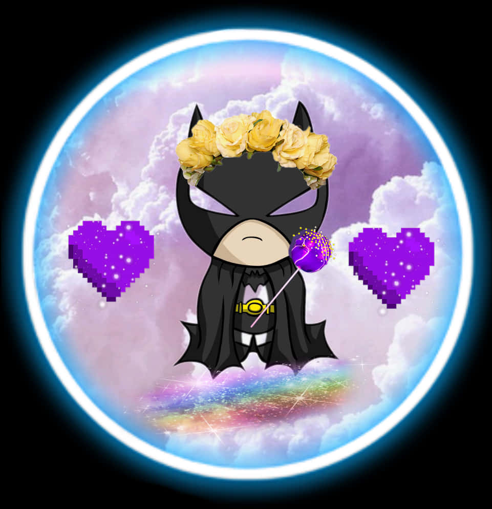 Cute Batmanwith Flower Crownand Lollipop