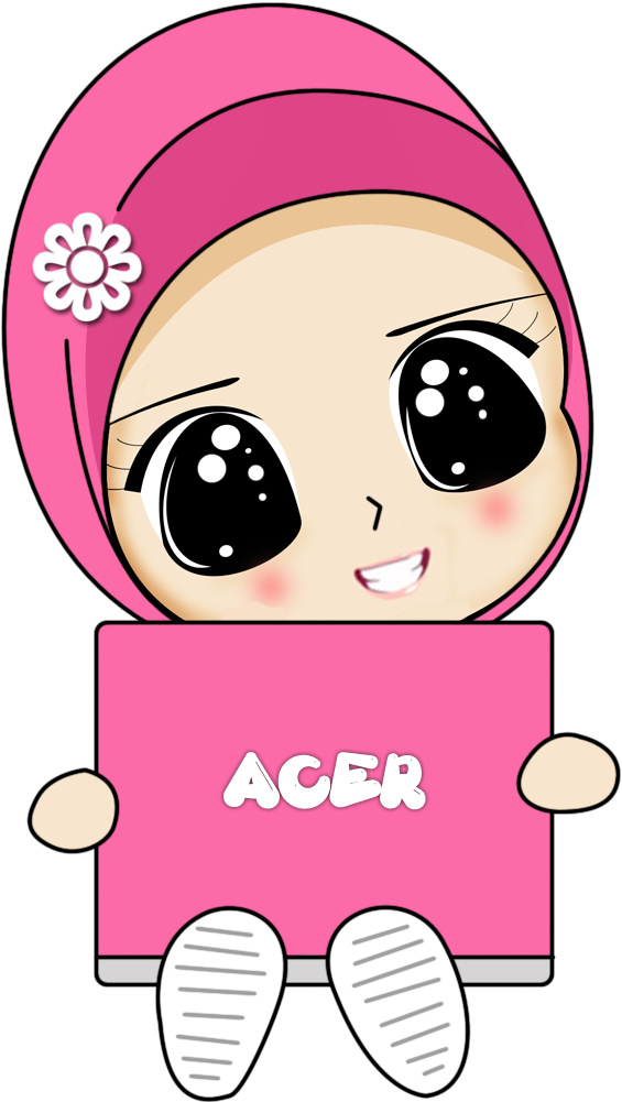 Cute Cartoon Characterin Hijab Holding Laptop