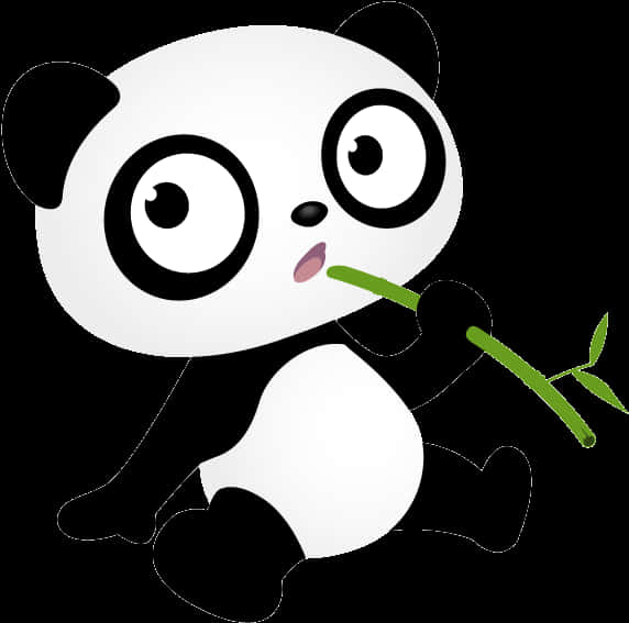 Cute Cartoon Panda Eating Bamboo