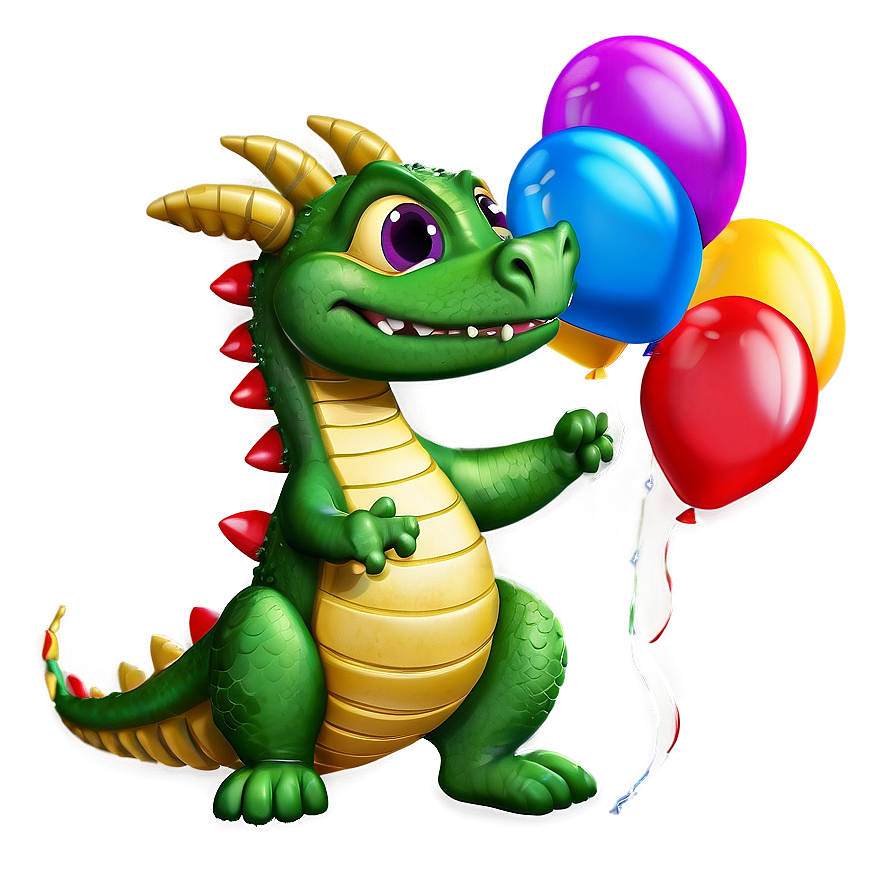 Cute Dragon With Balloons Png Mgn