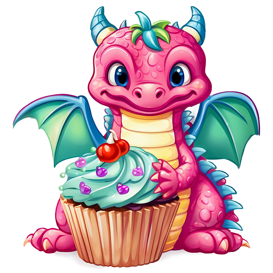 Cute Dragon With Cupcake Png Srw