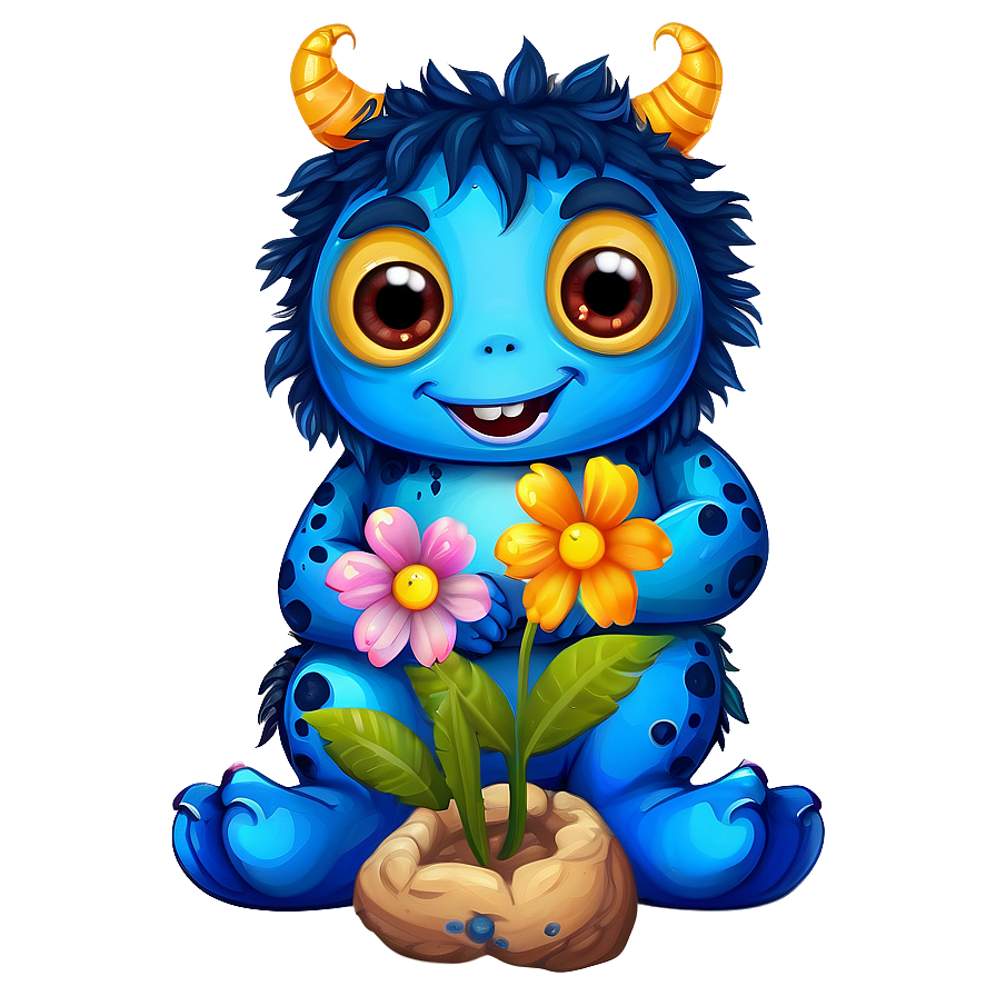 Cute Monster With Flowers Png 17