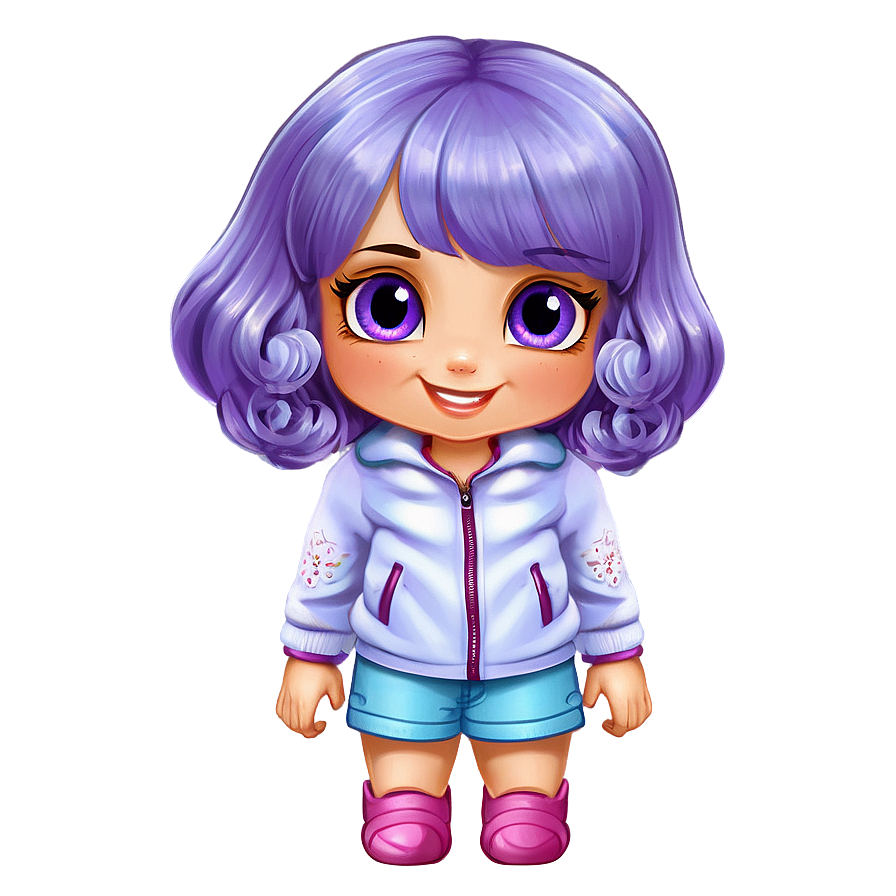 Cute Purple Hair Pet Cartoon Png 47