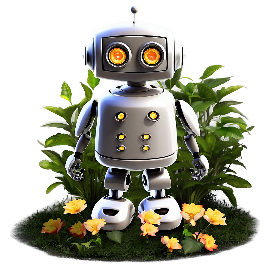 Cute Robot In Garden Png 89