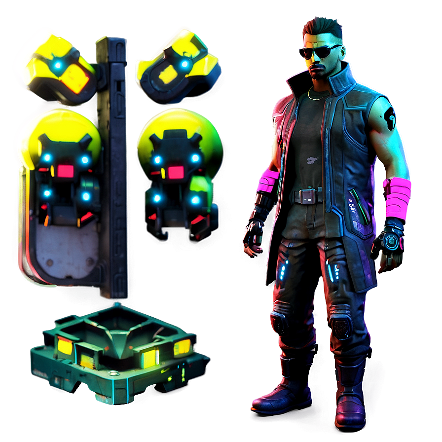 Cyberpunk Game Character Neon Png Red