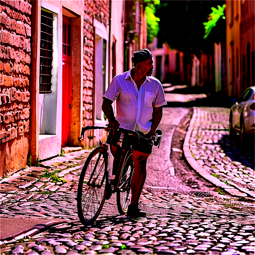 Cyclist On Cobbled Street Png 06292024