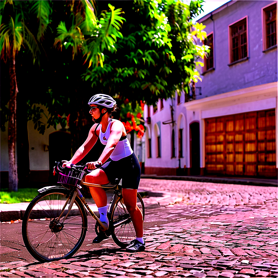 Cyclist On Cobbled Street Png Kty41