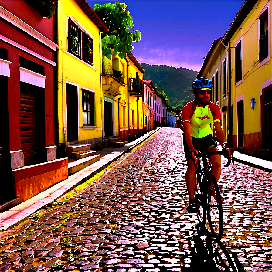 Cyclist On Cobbled Street Png Pef76