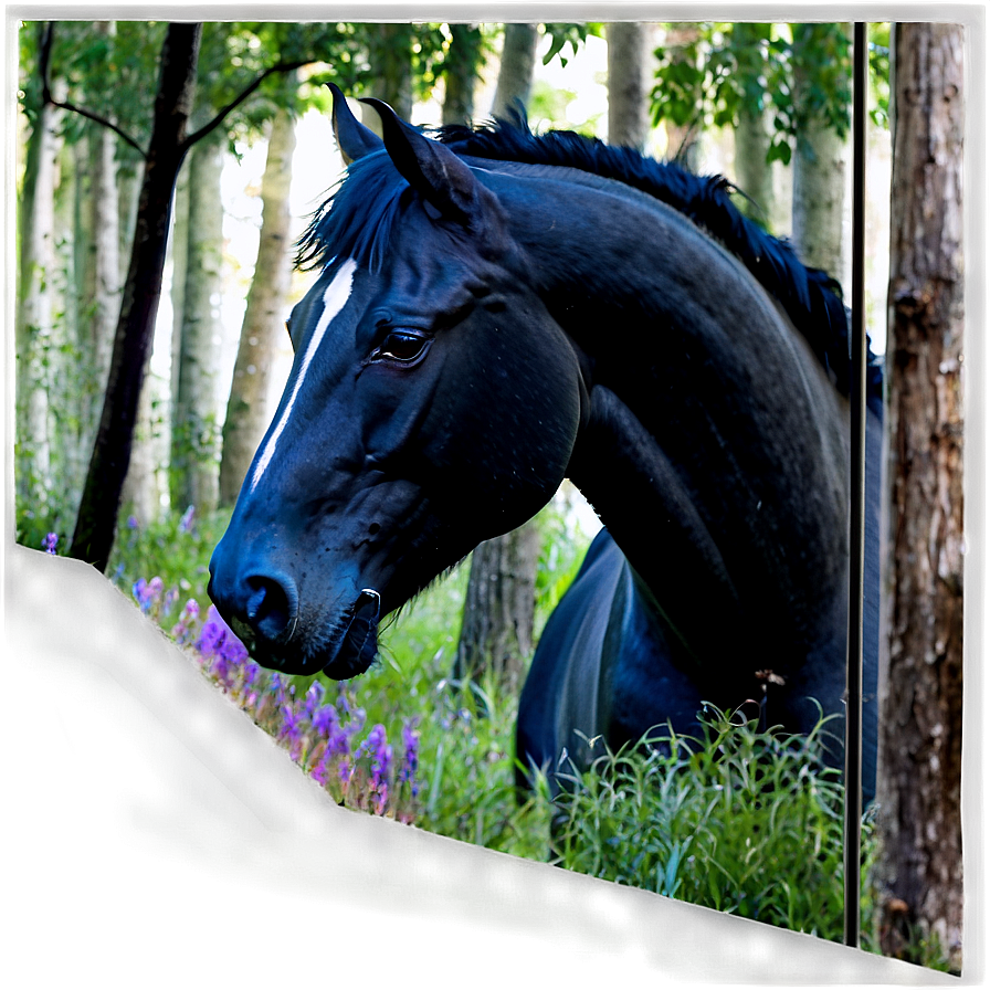 Dark Black Horse In Forest Png Eye84