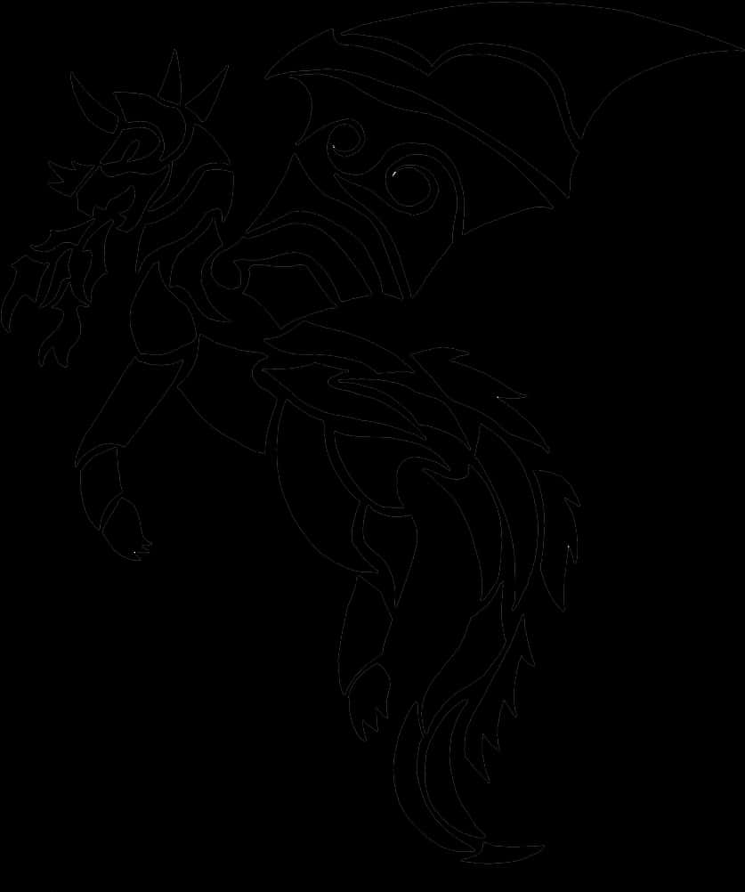 Dark Outline Mythical Creature Tattoo Design