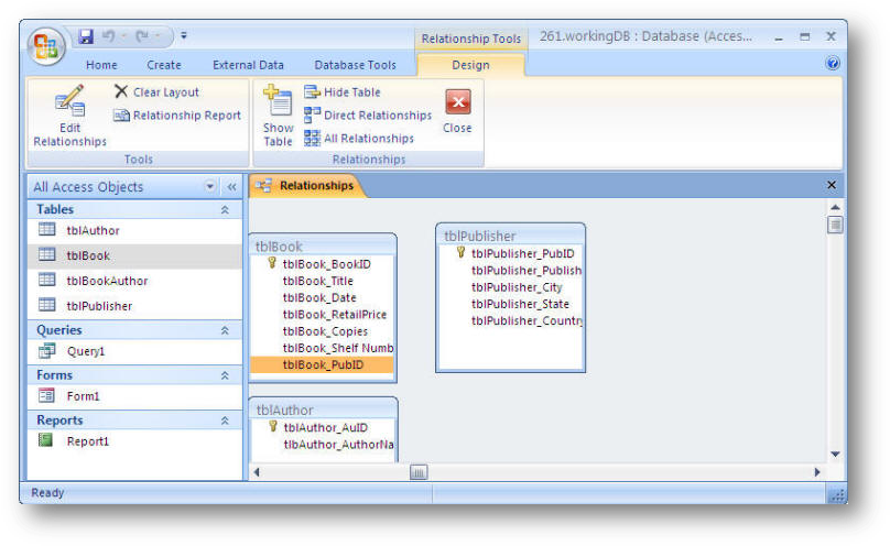 Database Relationships Window