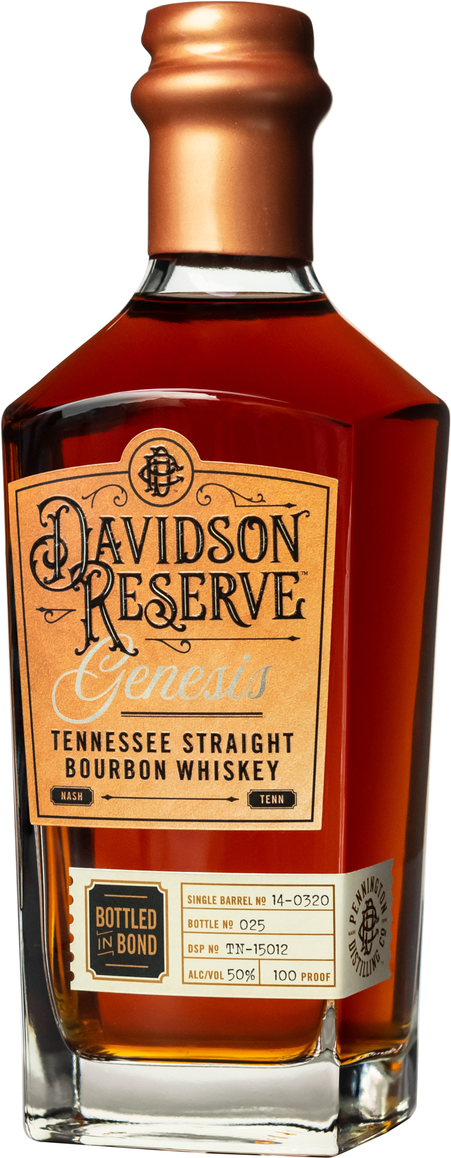 Davidson Reserve Genesis Tennessee Straight Bourbon Whiskey Bottle