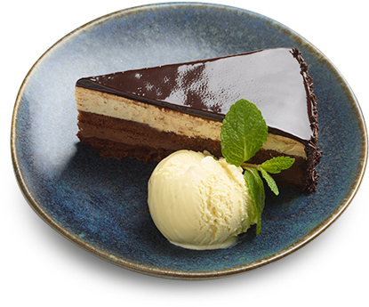 Decadent Chocolate Cake Slice With Ice Cream