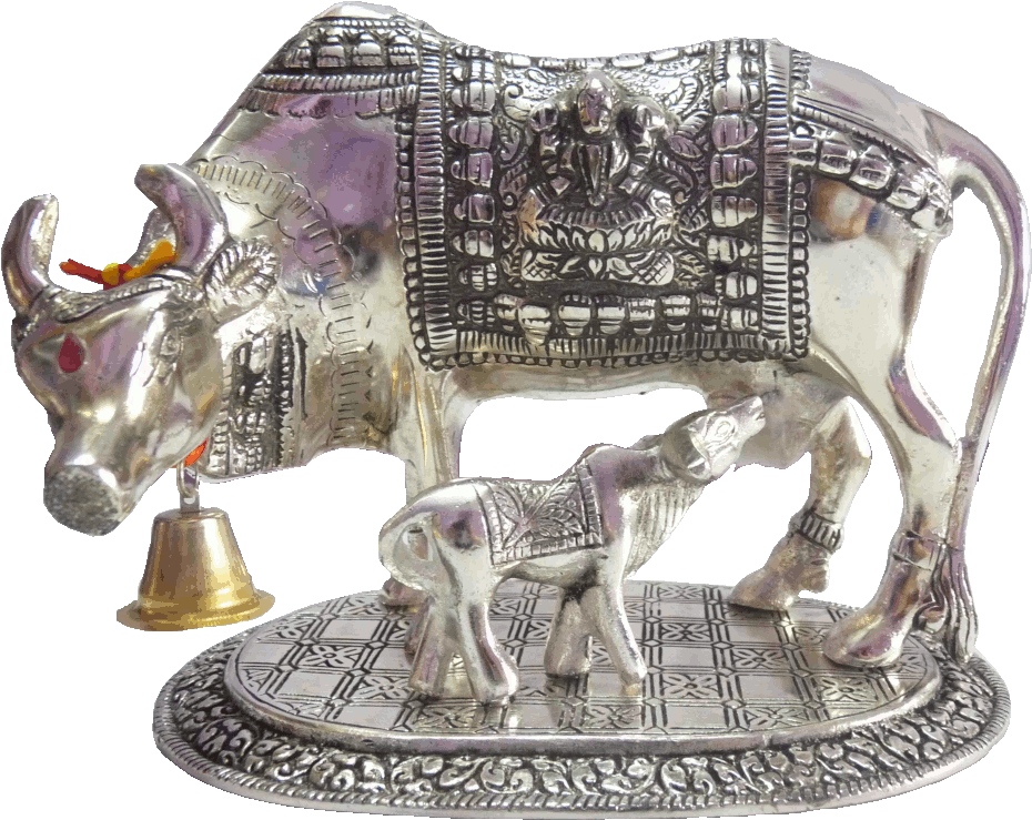 Decorative Silver Cowand Calf Statue