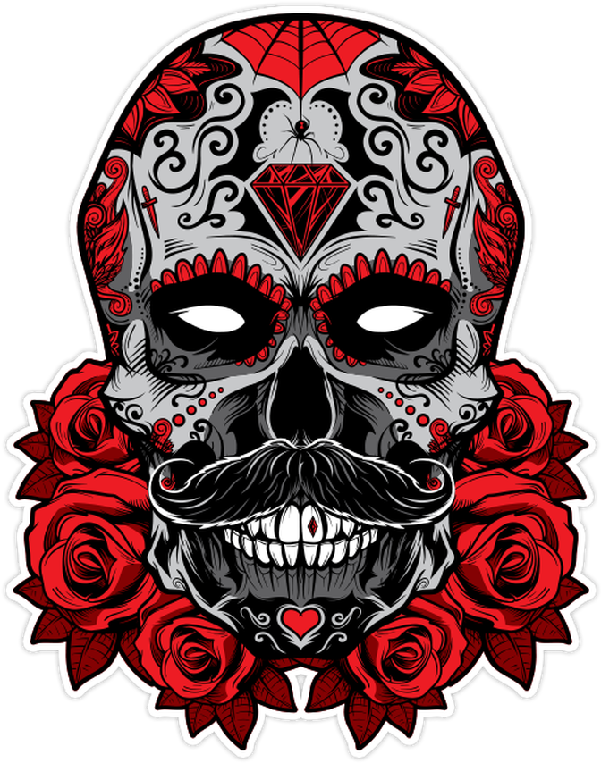 Decorative Skullwith Red Rosesand Patterns