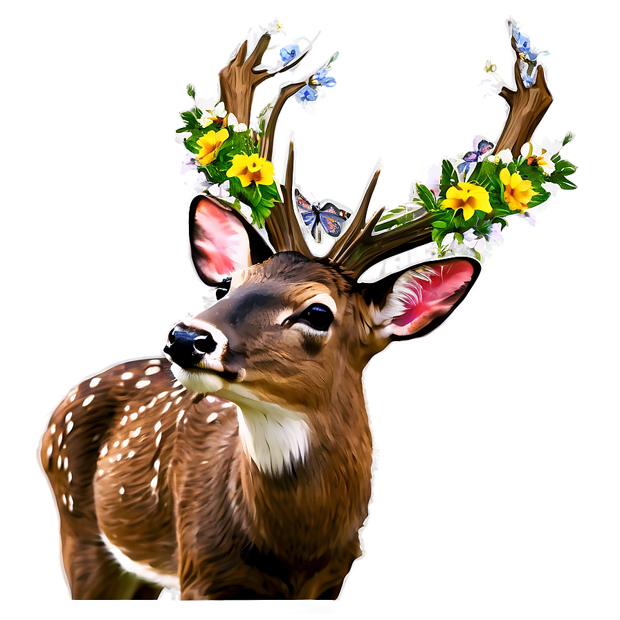 Deer With Flowers Crown Png Rqf