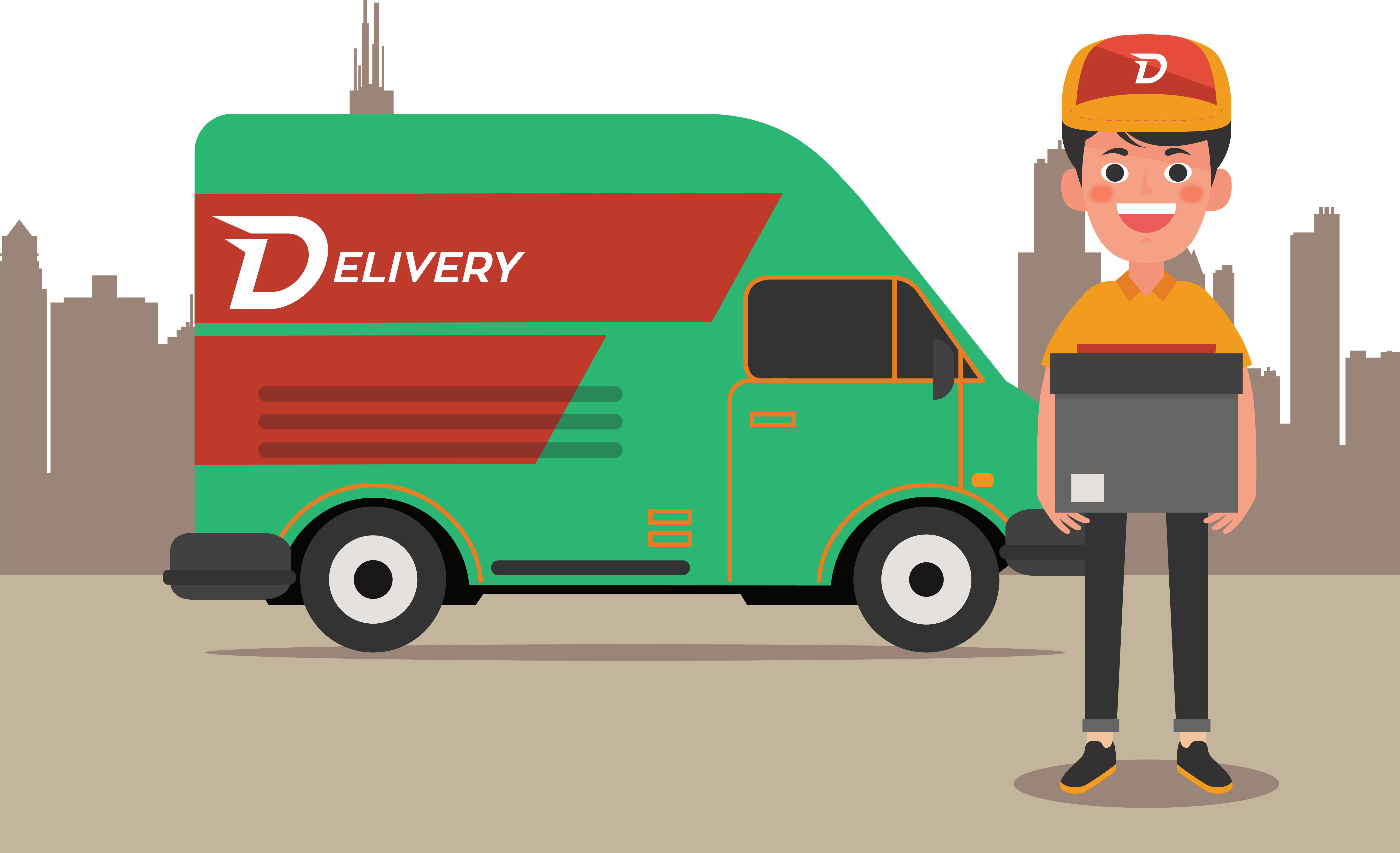 Delivery Manand Van City Background