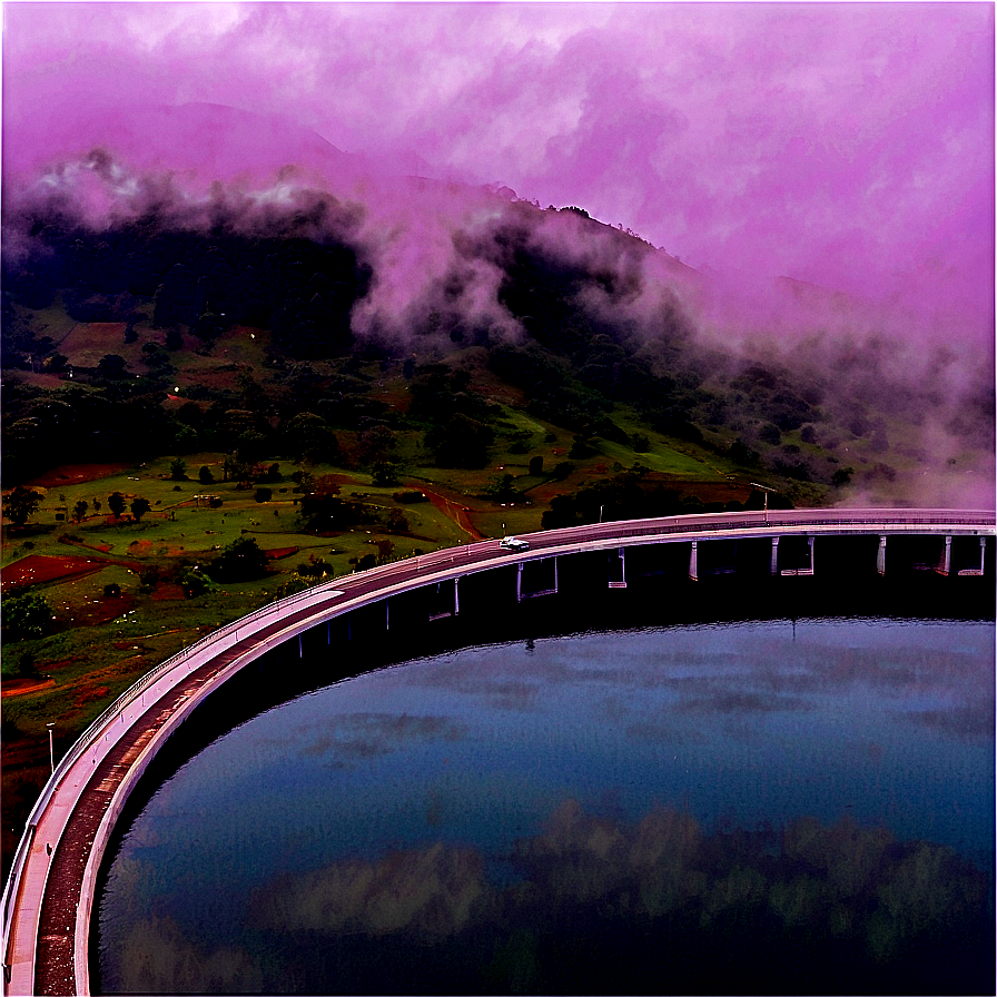 Dense Fog Over Mountain Dam Png Njg