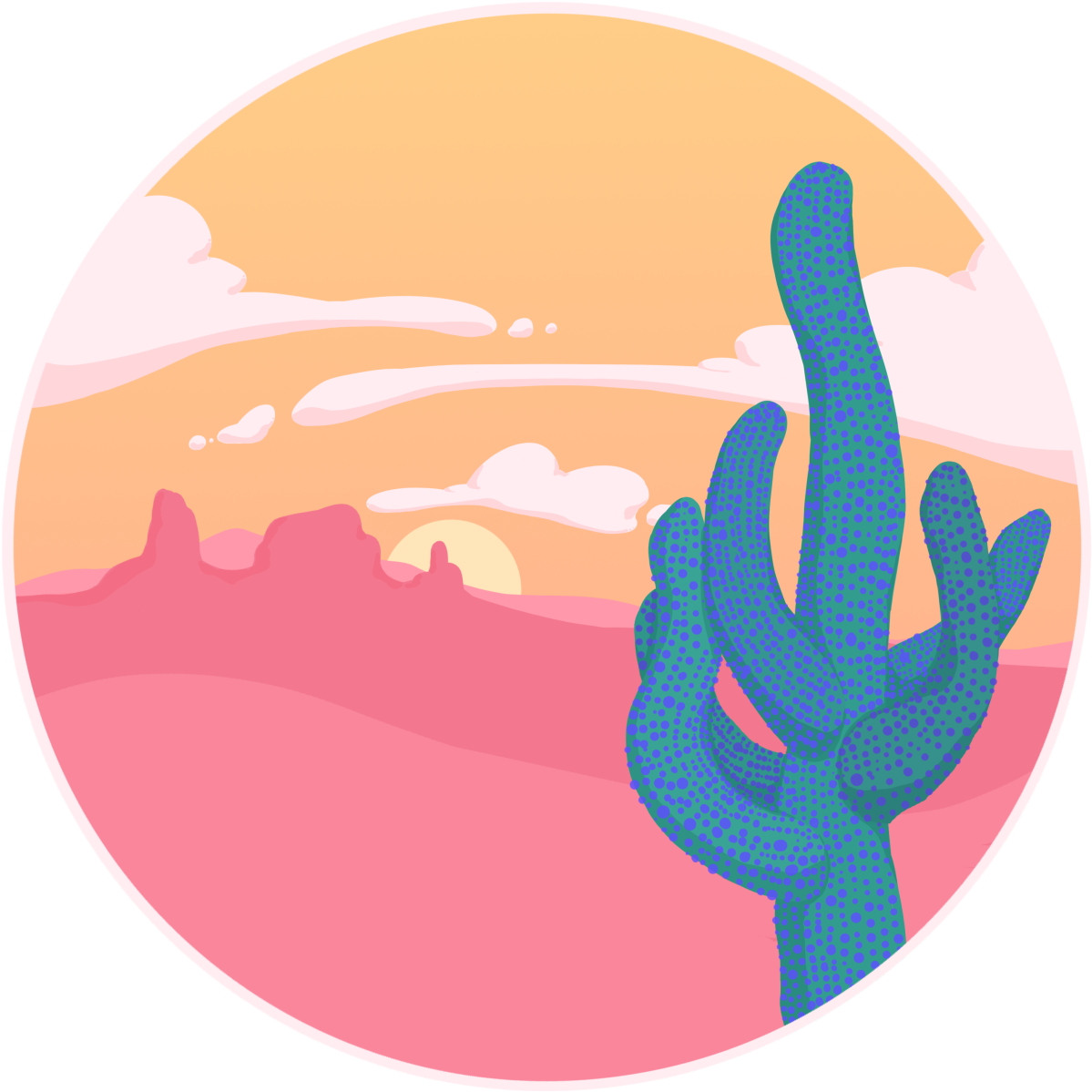 Desert Cactus Sunset Illustration