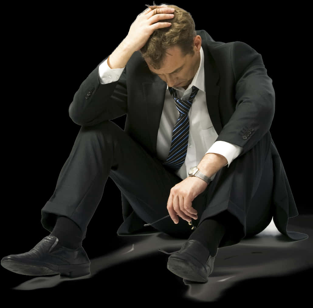 Despondent Businessman Seatedon Floor