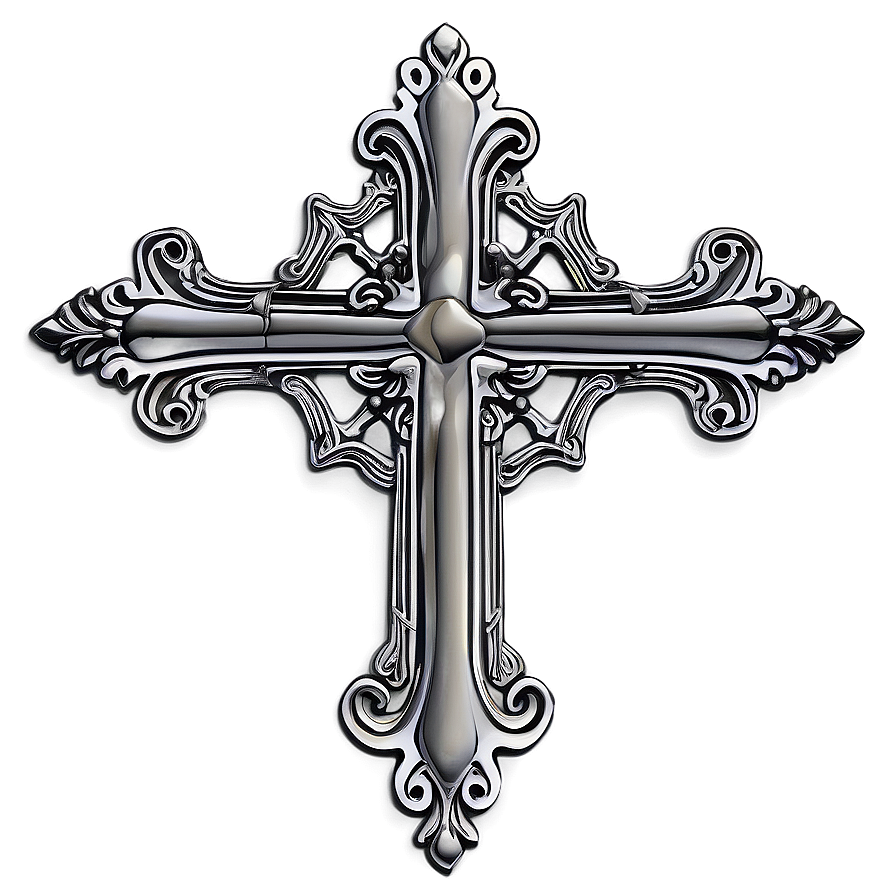 Detailed Chrome Heart Cross Motif Png 17