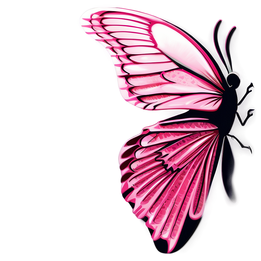 Detailed Pink Butterfly Illustration Png Vmc58