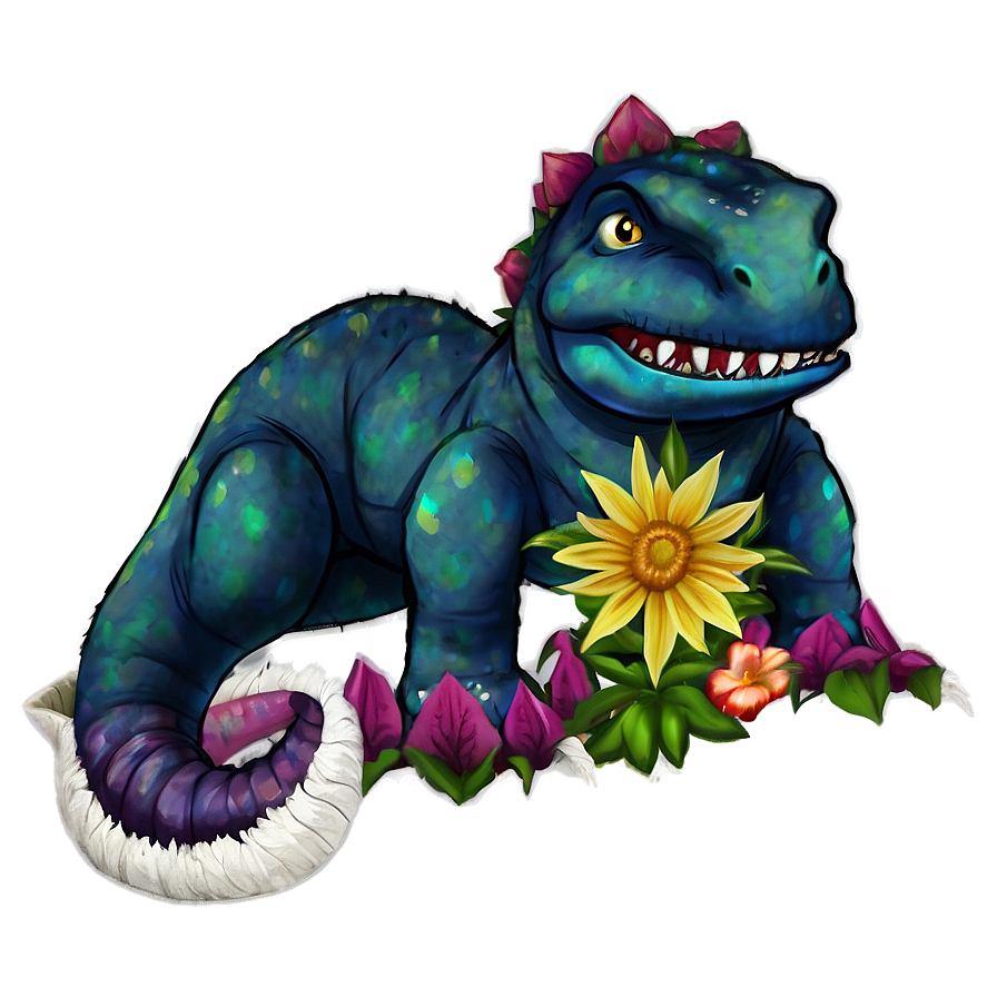 Dino With Flowers Png Mdn13