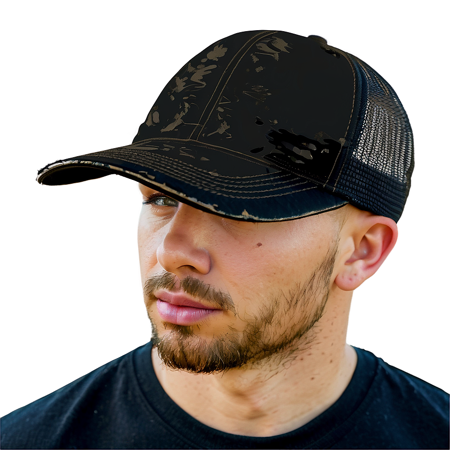 Distressed Black Trucker Hat Png 38