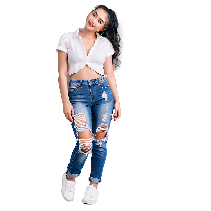 Distressed Folded Jeans Png Emk