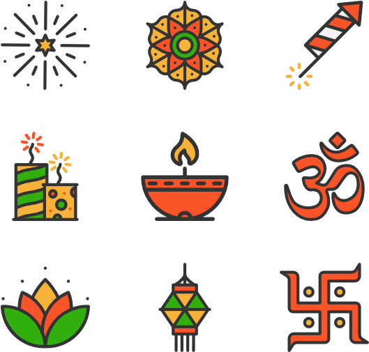 Diwali Festival Icons Set