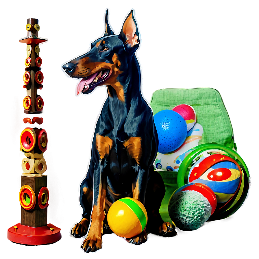 Doberman With Toys Png 06252024