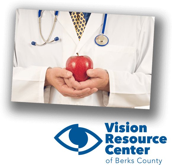 Doctor Holding Apple Vision Resource Center Ad