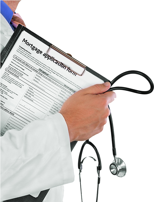 Doctor Holding Mortgage Application Formand Stethoscope