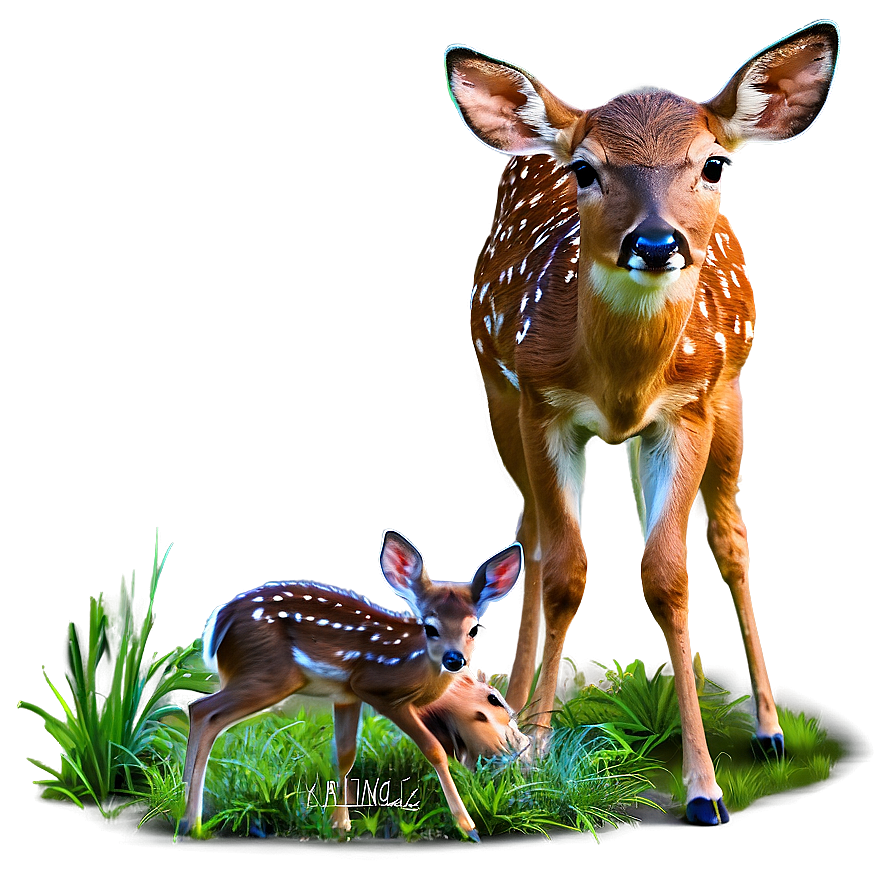 Doe With Newborn Fawn Png Lfg89