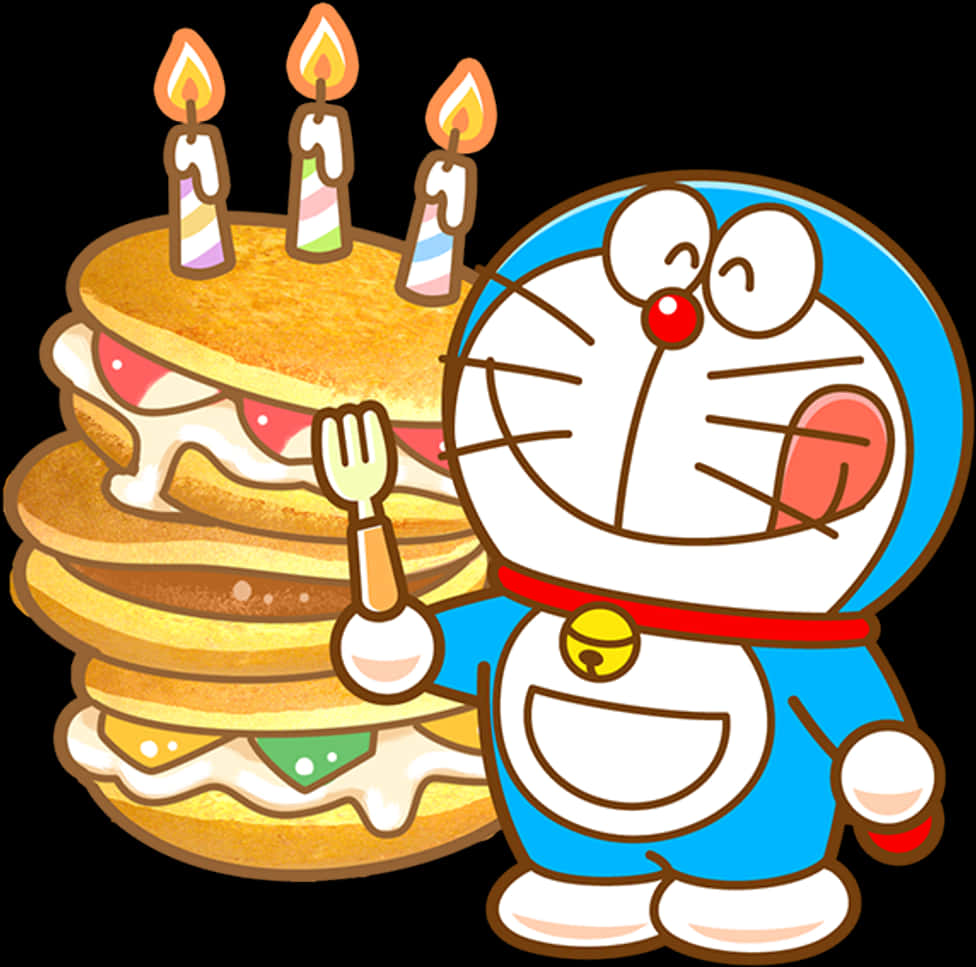 Doraemon Celebratingwith Pancake Cake