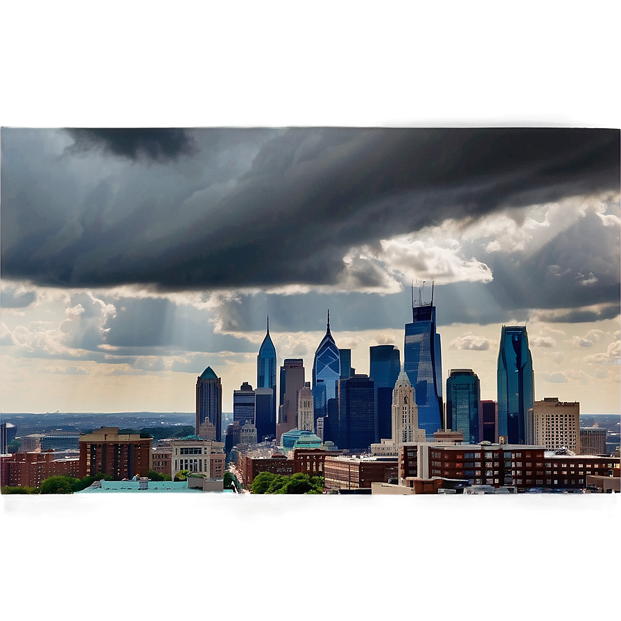 Dramatic Clouds Over Philadelphia Skyline Png Dvh