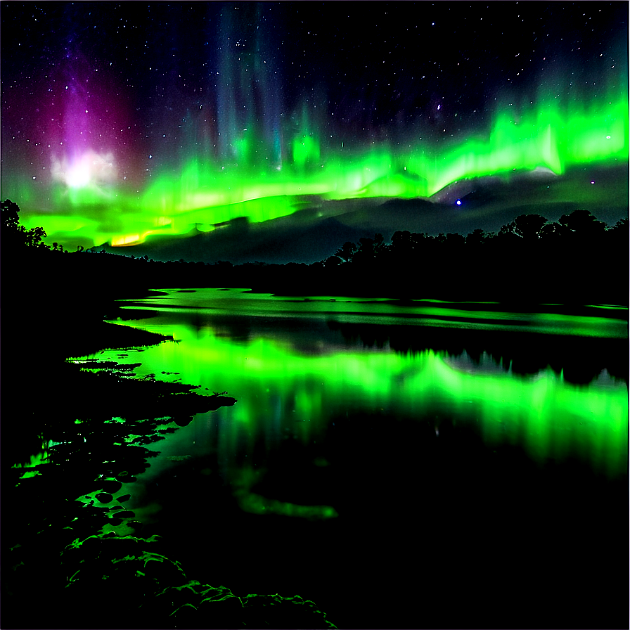 Dreamy Aurora Over River Png Iku