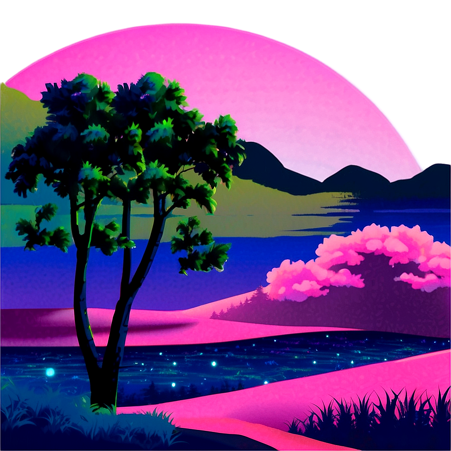 Dreamy Vaporwave Landscape Png 95