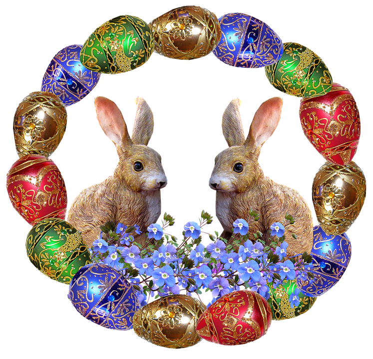 Easter Bunniesand Decorated Eggs Wreath