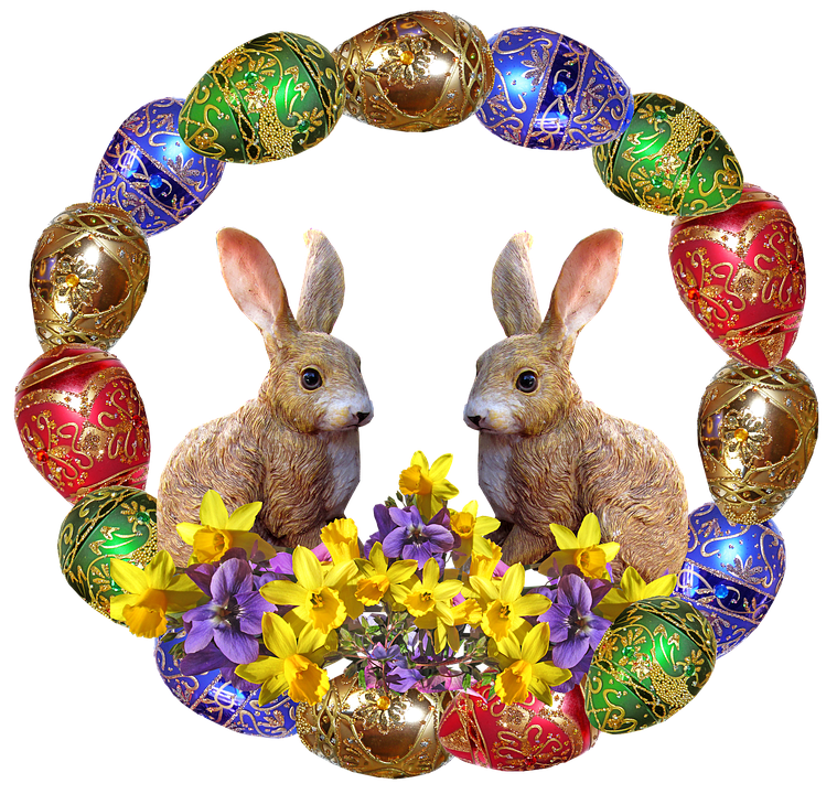 Easter Bunniesand Decorated Eggs Wreath