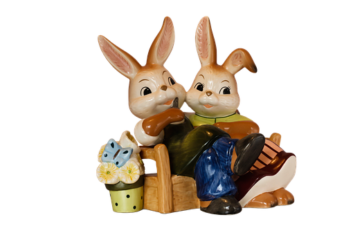 Easter Bunny Figurines Black Background