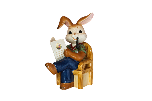 Easter Bunny Reading Figurine