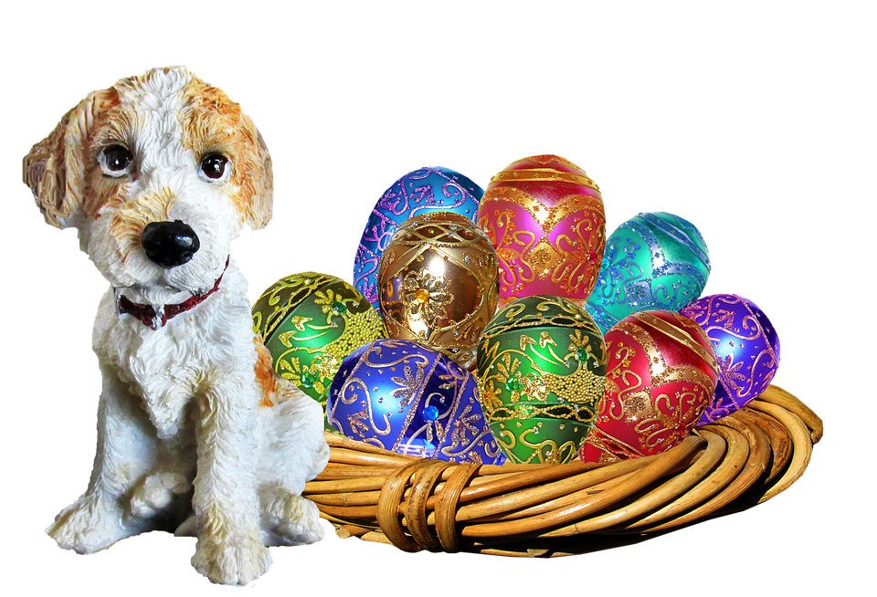 Easter Puppy With Decorated Eggs