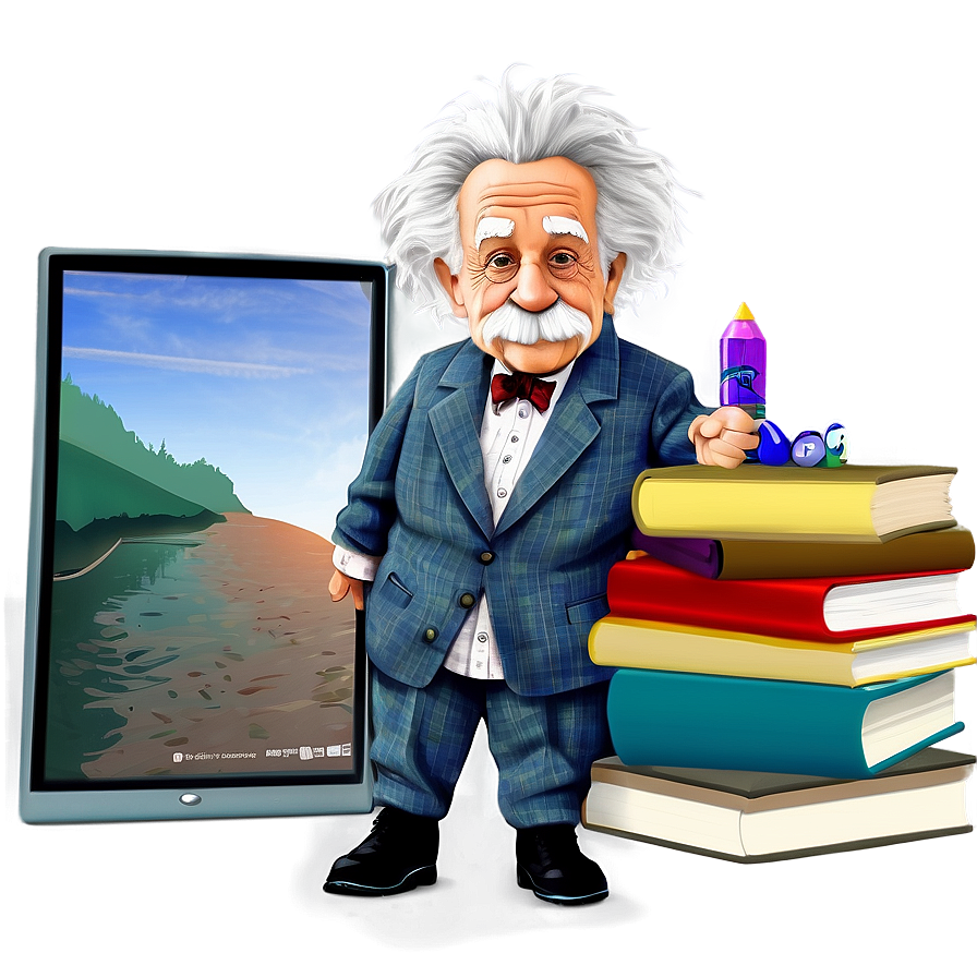 Einstein With Books Png 06242024