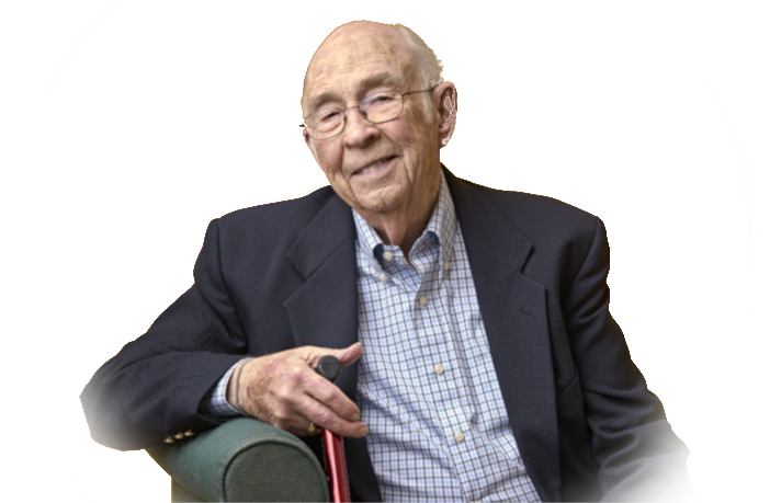 Elderly Gentleman Smiling Sitting With Cane