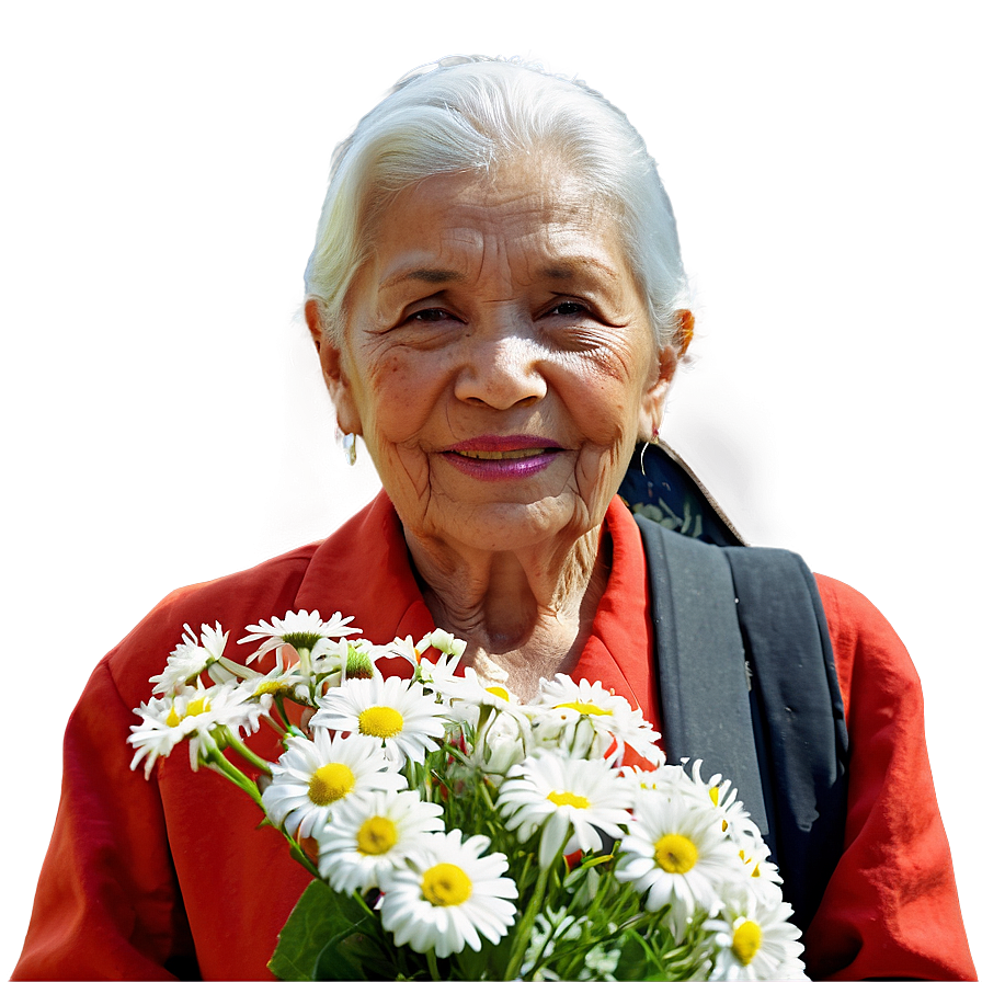 Elderly Lady With Flowers Png Alv